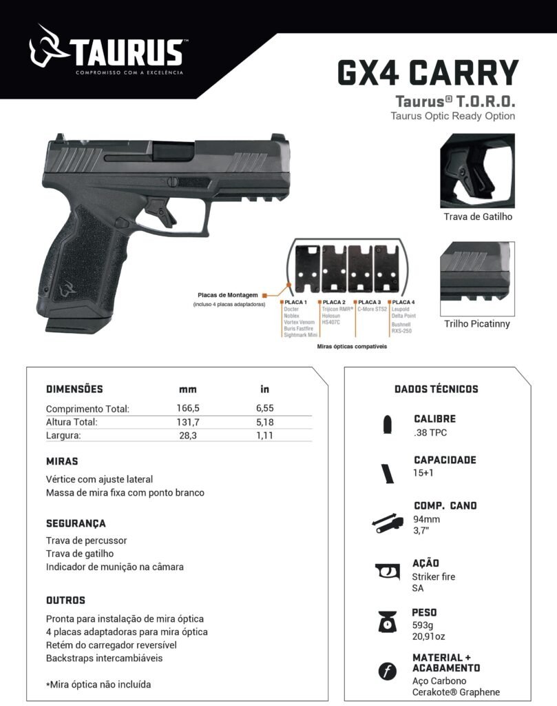 Pistola Gx4 Carry Toro 38 TPC, comprar armas, venda de armas, Loja das Armas, arma no paraguai, armas no paraguai, casa das armas, calibre 38, armas de fogo